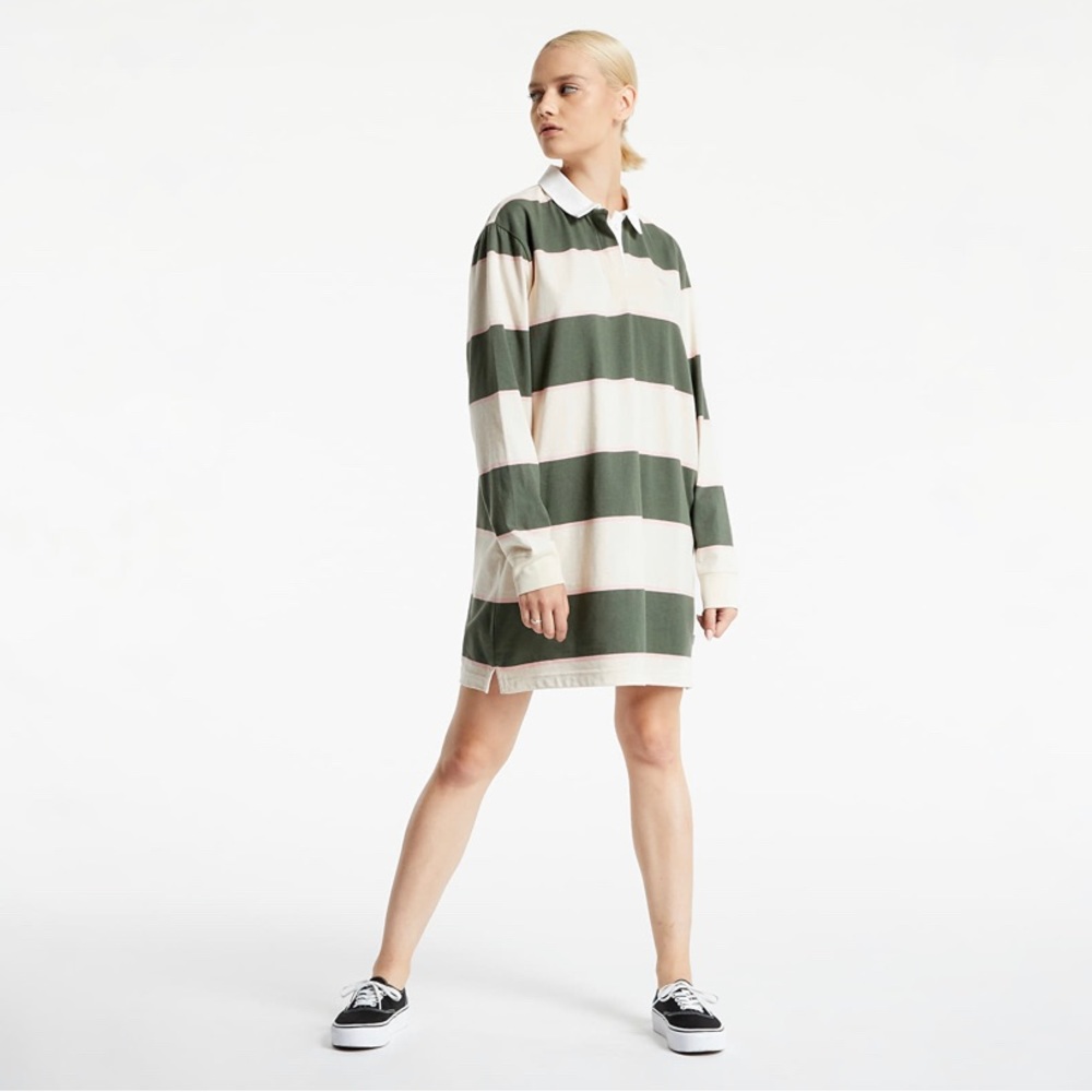 Vans Rugbee Polo striped dress in khaki and white